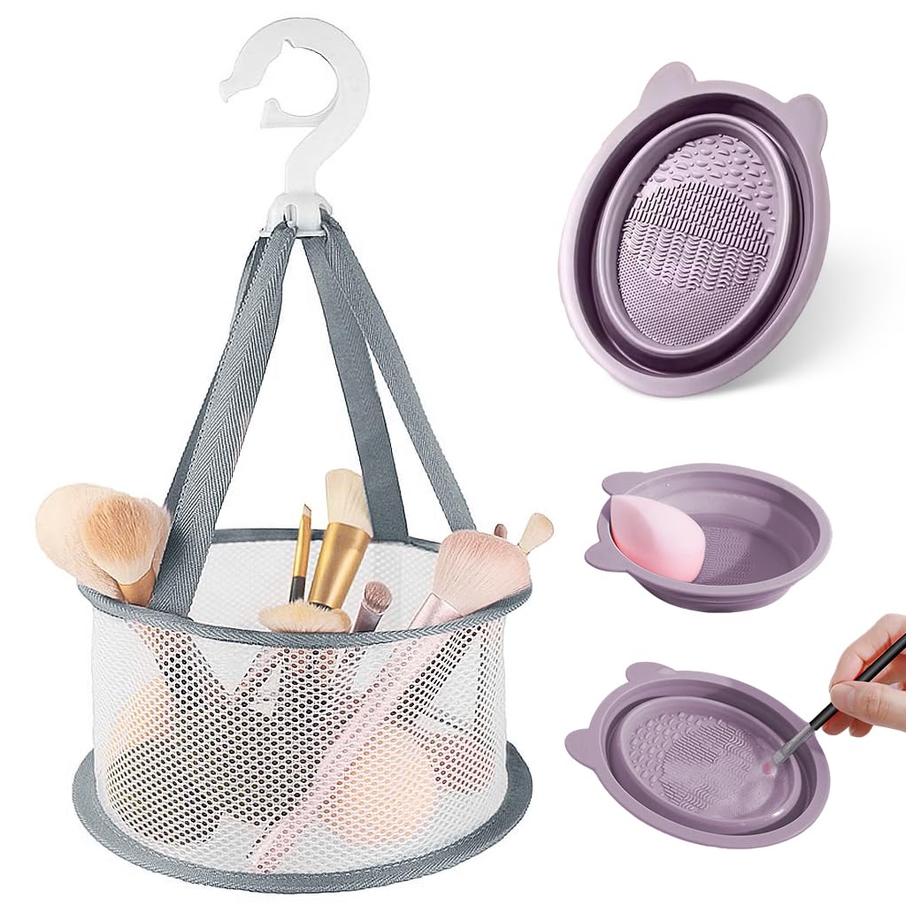 MAYCREATE Makeup Brush Cleaner Mat & Hanging Drying Net, Silicone Makeup Brush Cleaning Mat Tool and Dryer, Foldable Brushes Wash Bowl for Makeup Brushes, Blender Sponges MAYCREATE Makeup Brush Cleaner Mat & Hanging Drying Net, Silicone Makeup Brush Cleaning Mat Tool and Dryer, Foldable Brushes Wash Bowl for Makeup Brushes, Blender Sponges